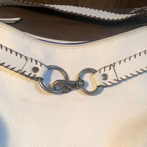 Nine West White and Brown Shoulder Bag with Fringe - Picture 3 of 12